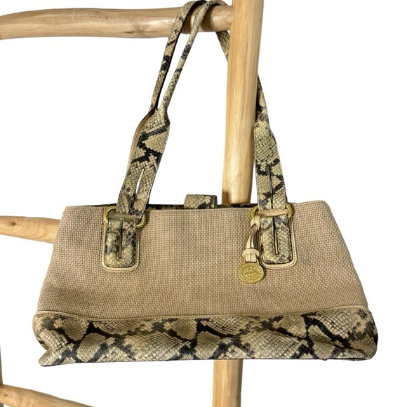 Brahmin snake print leather neutral taupe medium shoulder bag purse - Picture 3 of 15